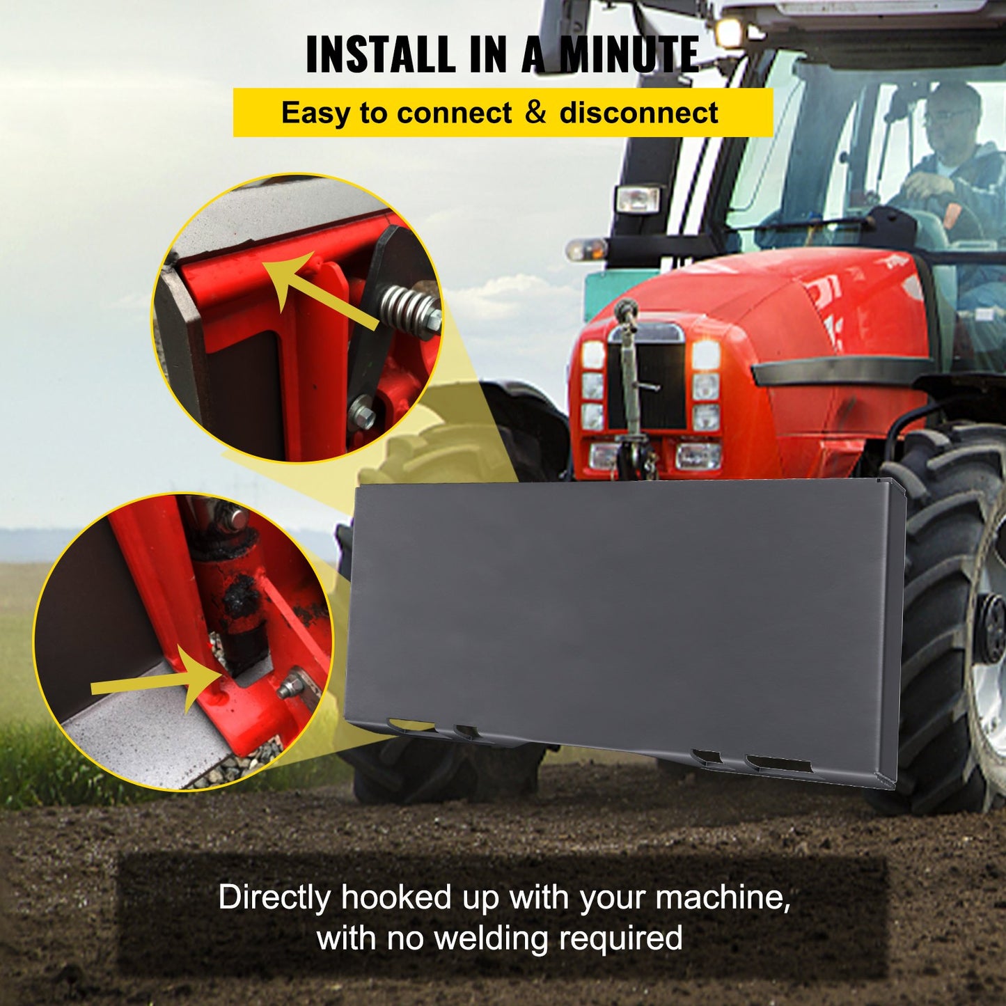 Skid Steer Mount Plate Thick Skid Steer Attachment Plate Steel Quick Attachment Loader Plate with 3 Additional Welding Rods Easy to Weld or Bolt to Different Accessories (1/4\")
