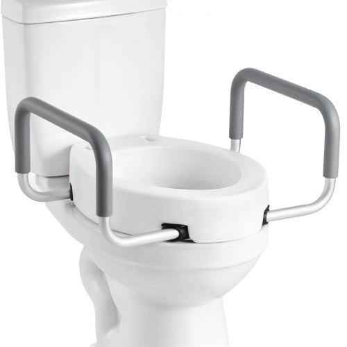 Raised Toilet Seat with Arms, 300 lbs Load Capacity, 3.5-Inch Lift Height, Widened Commode Elevated Toilet Seat Riser with Padded Handles for Seniors, Elderly, Handicap, Disabled, and Adults