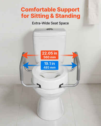 Raised Toilet Seat with Arms, 300 lbs Load Capacity, 3.5-Inch Lift Height, Widened Commode Elevated Toilet Seat Riser with Padded Handles for Seniors, Elderly, Handicap, Disabled, and Adults