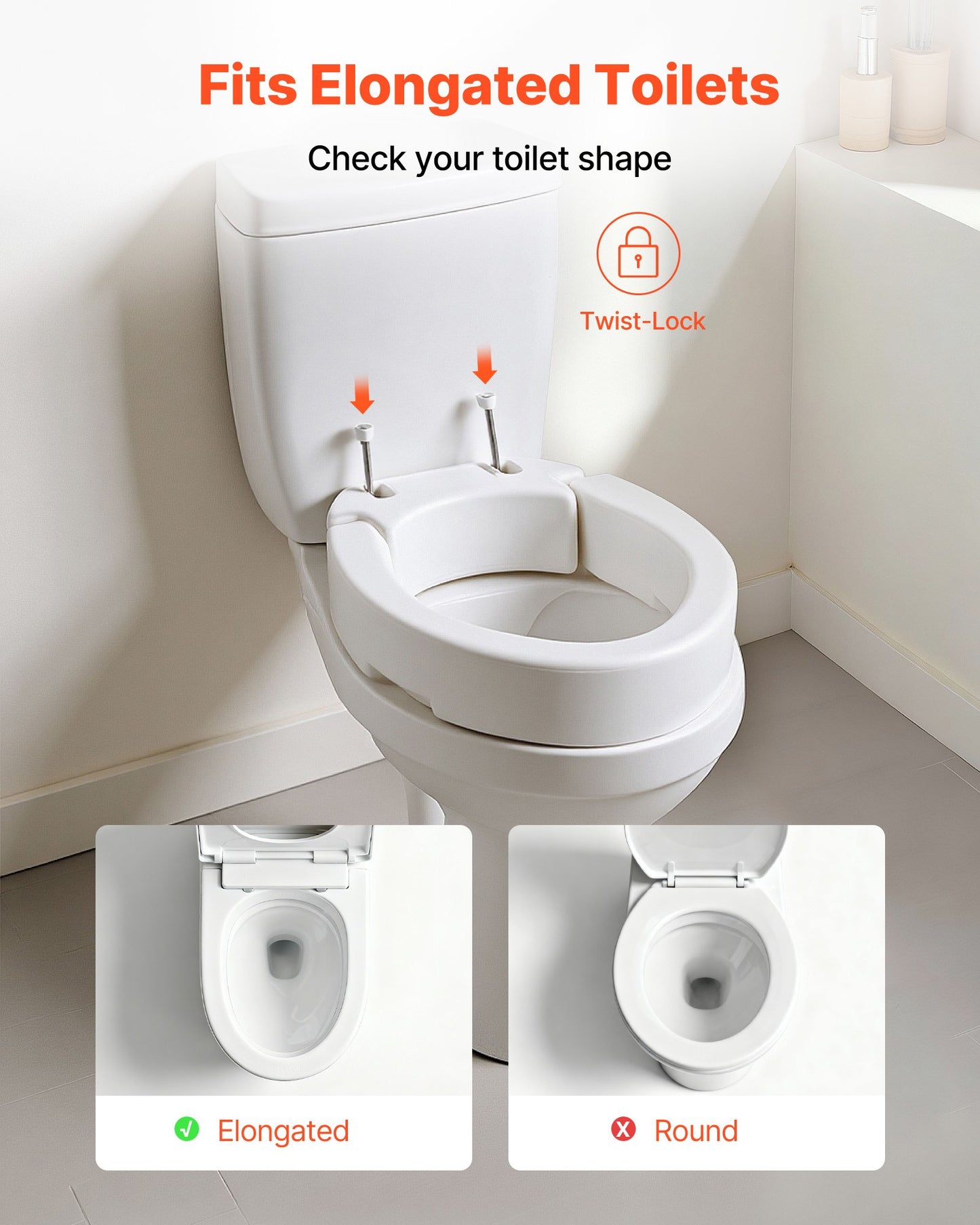 Raised Toilet Seat, 300 lbs Load Capacity, 3.5-Inch Lift Height, Commode Elevated Toilet Seat Riser with Enlarged Opening for Seniors, Elderly, Handicap, Disabled, Adults, Fits Elongated Bowl