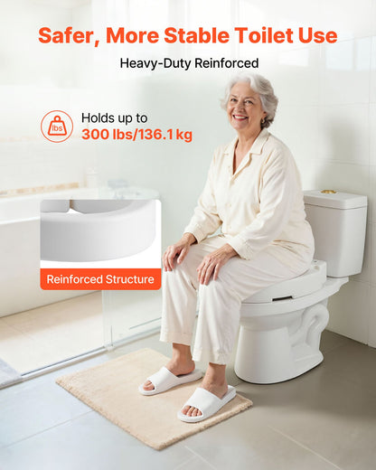 Raised Toilet Seat, 300 lbs Load Capacity, 3.5-Inch Lift Height, Commode Elevated Toilet Seat Riser with Enlarged Opening for Seniors, Elderly, Handicap, Disabled, Adults, Fits Elongated Bowl