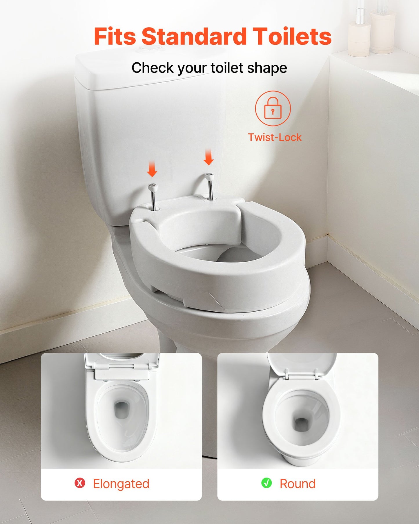 Raised Toilet Seat, 300 lbs Load Capacity, 3.5-Inch Lift Height, Commode Elevated Toilet Seat Riser with Enlarged Opening for Seniors, Elderly, Handicap, Disabled, and Adults, Fits Round Bowl