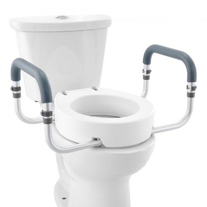 Raised Toilet Seat, 3.5" Height Raised, 300 lbs Weight Capacity, for Standard Round Toilet, Aluminum Handrail, with EVA Armrest Padding, for Elderly, Handicap, Patient, Pregnant, Medical