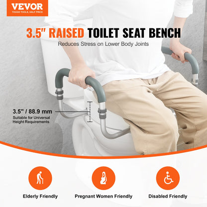 Elevated Toilet Seat, 3.5" Height Raised, 300 lbs Weight Capacity, for Standard Round Toilet, Aluminum Handrail, with EVA Armrest Padding, for Elderly, Handicapped, Patient, Pregnant, Medical