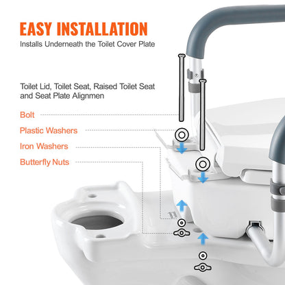 Elevated Toilet Seat, 3.5" Height Raised, 300 lbs Weight Capacity, for Standard Round Toilet, Aluminum Handrail, with EVA Armrest Padding, for Elderly, Handicapped, Patient, Pregnant, Medical
