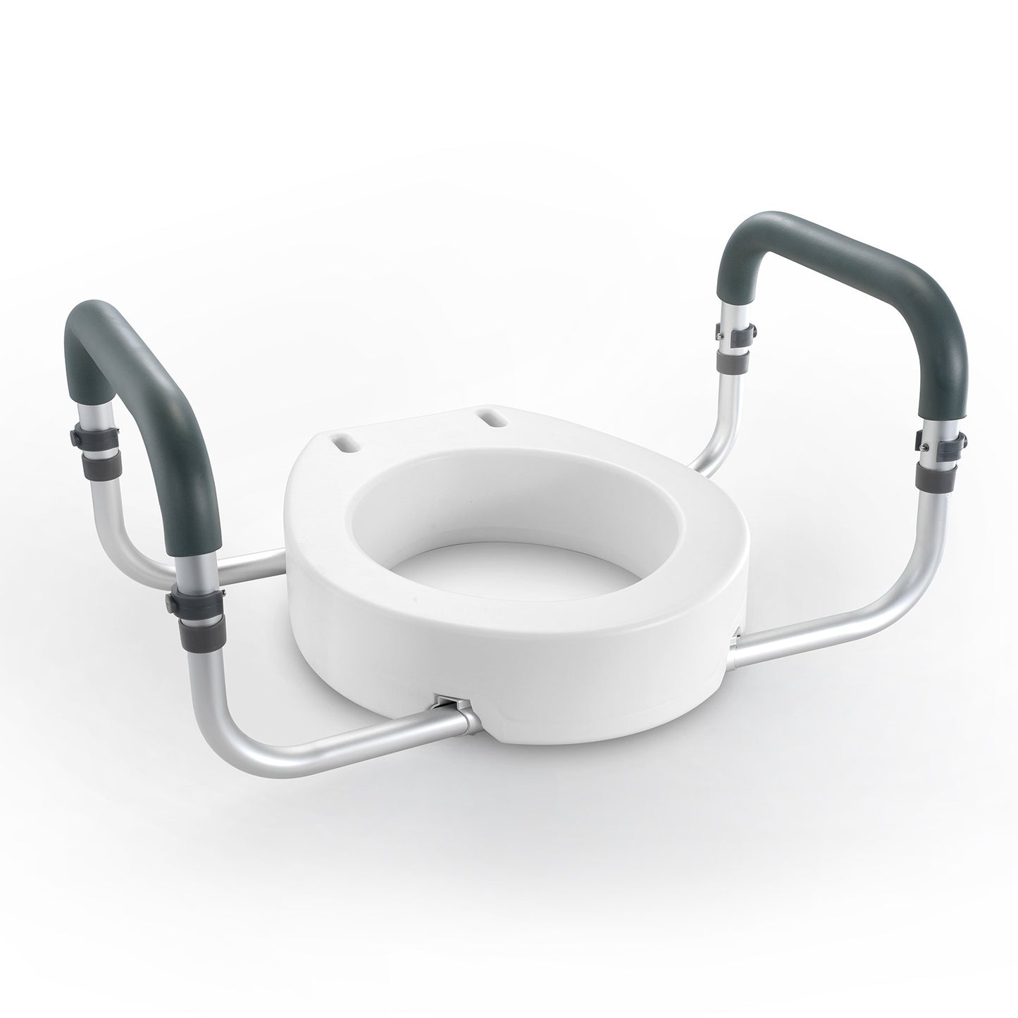 Elevated Toilet Seat, 3.5" Height Raised, 300 lbs Weight Capacity, for Standard Round Toilet, Aluminum Handrail, with EVA Armrest Padding, for Elderly, Handicapped, Patient, Pregnant, Medical