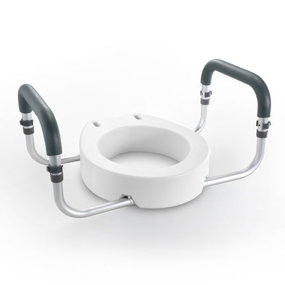 Elevated Toilet Seat, 3.5" Height Raised, 300 lbs Weight Capacity, for Standard Round Toilet, Aluminum Handrail, with EVA Armrest Padding, for Elderly, Handicapped, Patient, Pregnant, Medical