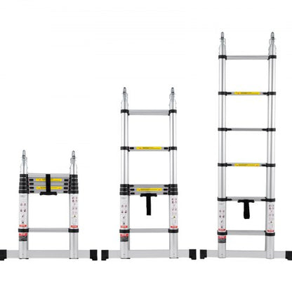 Telescoping Ladder, 12.5FT A-Shape Aluminum Extension Ladder Lightweight, Multi-button Retraction Collapsible Ladder, 375 LBS Capacity w/ Stabilizer Bar, Multi-Purpose Ladders for RV, Camper