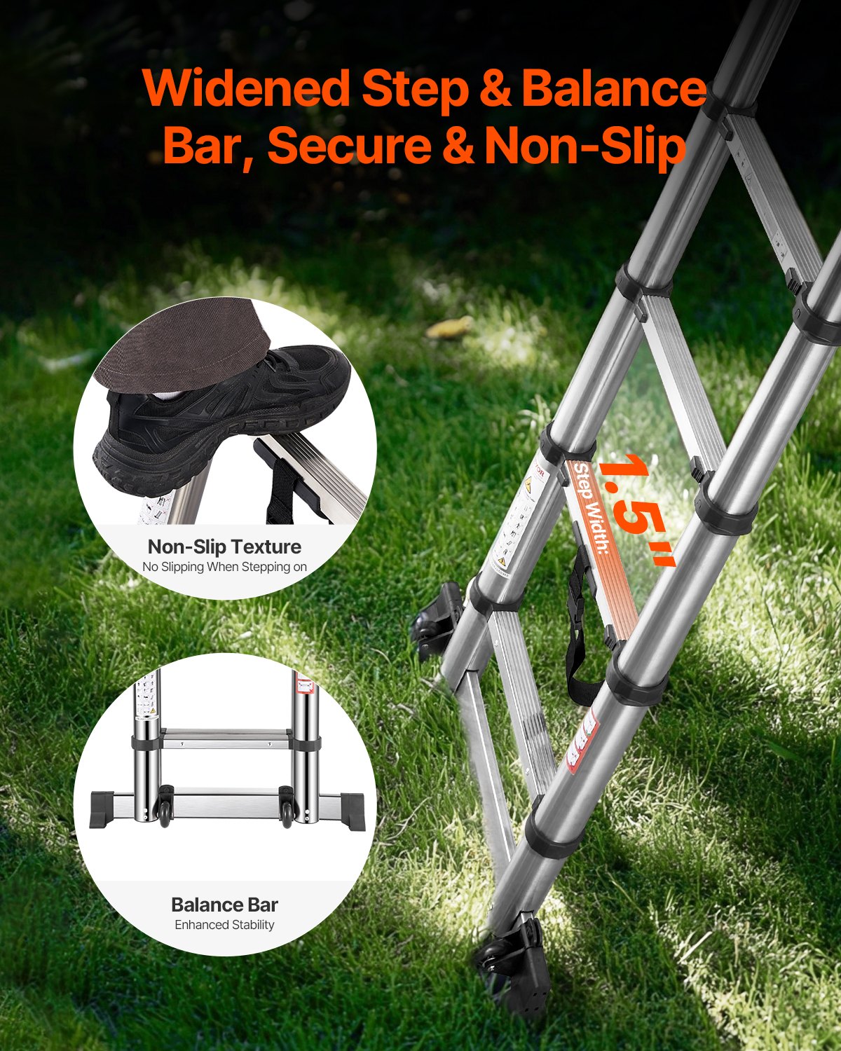 Telescoping Ladder A Frame, 16.5ft Stainless Steel Extension Ladder, Multi-Button Retraction Portable Collapsible RV Ladders, 330LBS Load Telescopic Ladders with Balance Bar for Home, RV, Loft