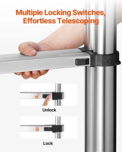 Telescoping Ladder A Frame, 16.5ft Stainless Steel Extension Ladder, Multi-Button Retraction Portable Collapsible RV Ladders, 330LBS Load Telescopic Ladders with Balance Bar for Home, RV, Loft