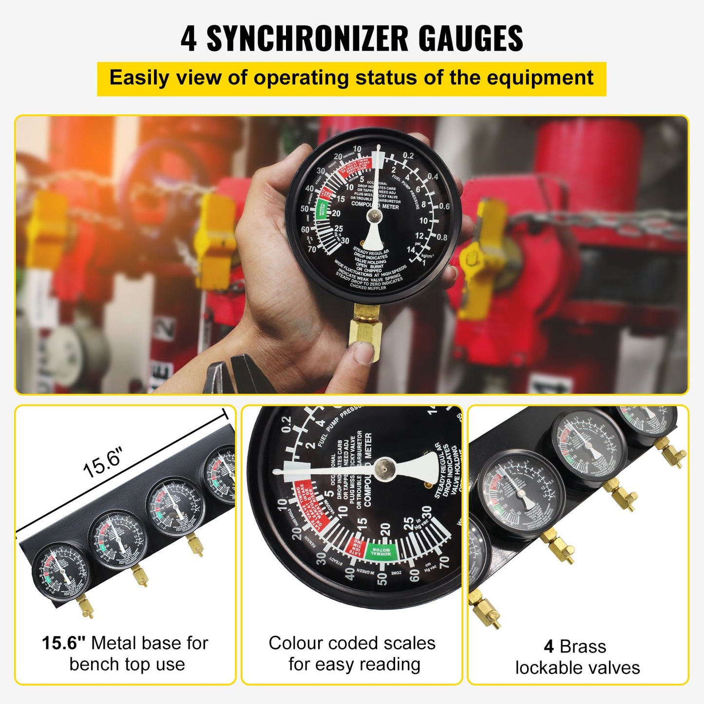 Fuel Vacuum Carburetor Synchronize Tool Kit Fuel Vacuum Carburetor Synchronizer Carb Sync Meter Set with Rubber Hose