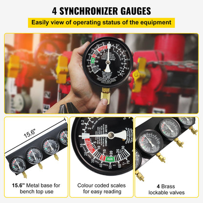 Fuel Vacuum Carburetor Synchronize Tool Kit Fuel Vacuum Carburetor Synchronizer Carb Sync Meter Set with Rubber Hose