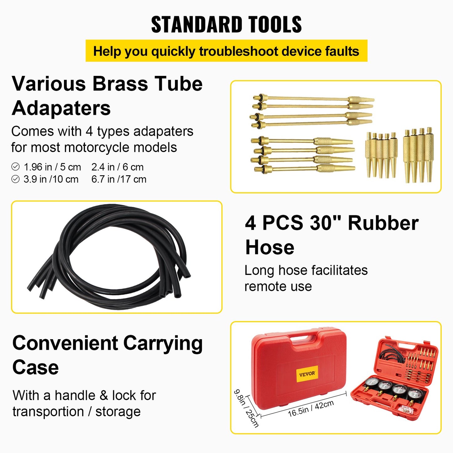Fuel Vacuum Carburetor Synchronize Tool Kit Fuel Vacuum Carburetor Synchronizer Carb Sync Meter Set with Rubber Hose