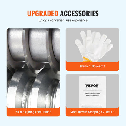 Automatic Wire Stripper, 0.06''-1.42'' Electric Motorized Cable Stripper, 370W, 88 ft/min Wire Stripper with an Extra Manual Crank, 11 Channels for Copper Scrap Recycling