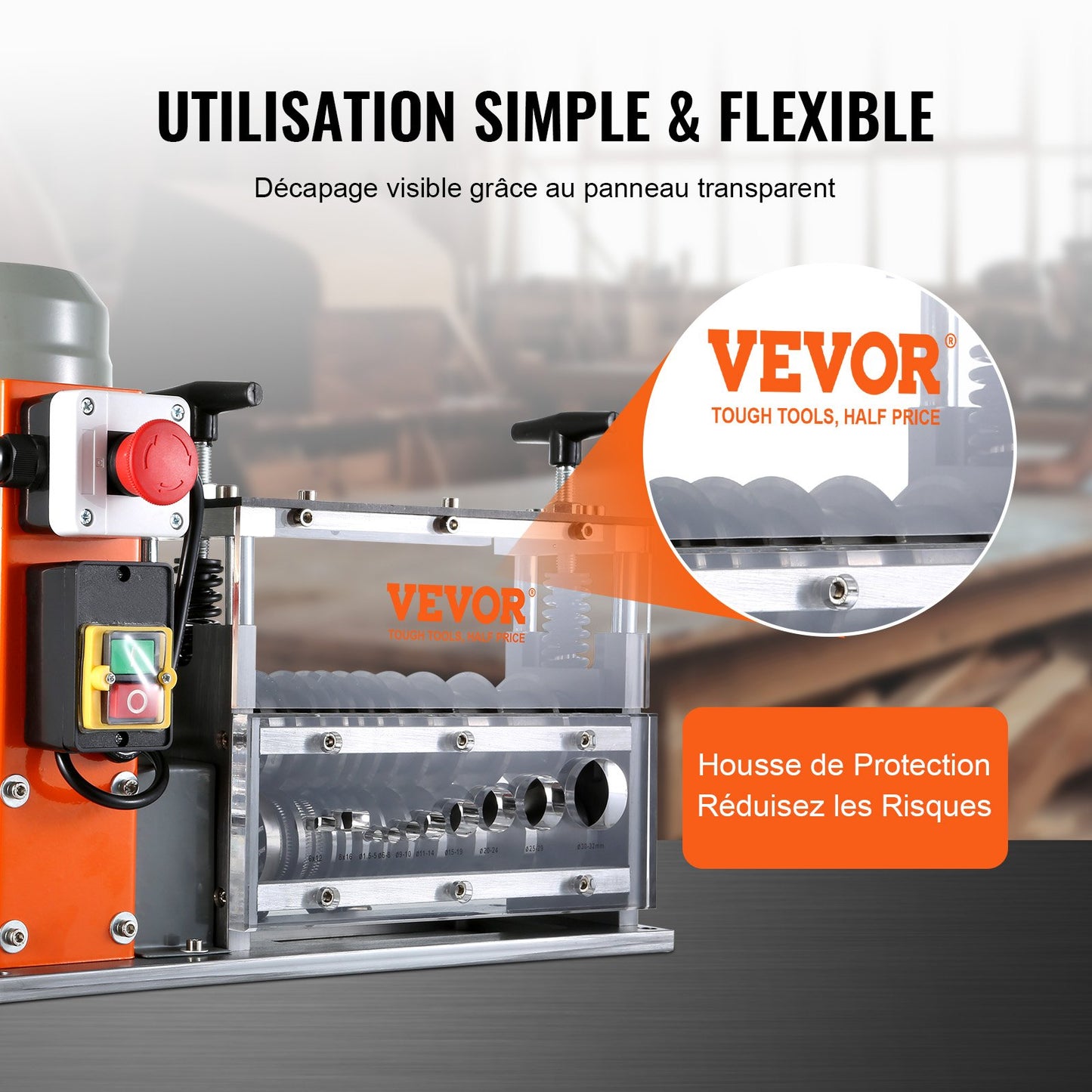 Automatic Wire Stripping Machine, 0.06''-1.57'' Electric Motorized Cable Stripper, 750 W, 98 ft/min Wire Peeler with Visible Stripping Depth Reference, 10 Channels for Scrap Copper Recycling