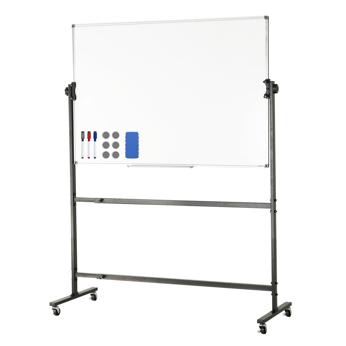 Rollbares Whiteboard, 48 x 32 Zoll doppelseitiges magnetisches mobiles Whiteboard, 360° wendbare, höhenverstellbare Trockenlöschtafel mit Rädern und abnehmbarem Tablett für die Büroschule