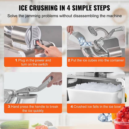 Ice Crushers Machine, 661lbs Per Hour Electric Snow Cone Maker with 4 Blades, Stainless Steel Shaved Ice Machine with Cover, 300W Ice Shaver Machine for Margaritas, Home and Commercial Use