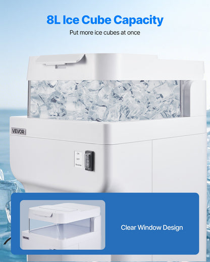 Commercial Ice Shaver Crusher, 220lbs Per Hour Electric Snow Cone Maker with 8L Ice Cube Box, 350W 1500RPM Tabletop Shaved Ice Machine for Parties Events Bar, Home and Commercial Use (White)