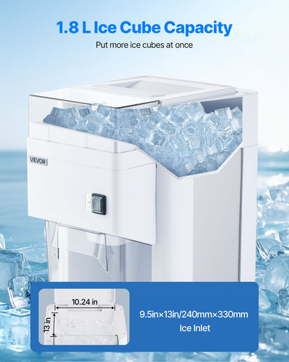 Commercial Ice Shaver Machine, 1.91QT /1.8L Large Electric Ice Cube Crusher Shaved Maker with 300W Premium Motor, Stainless Steel Blades, for Bar Mixing Seafood Preservation Home Party, White