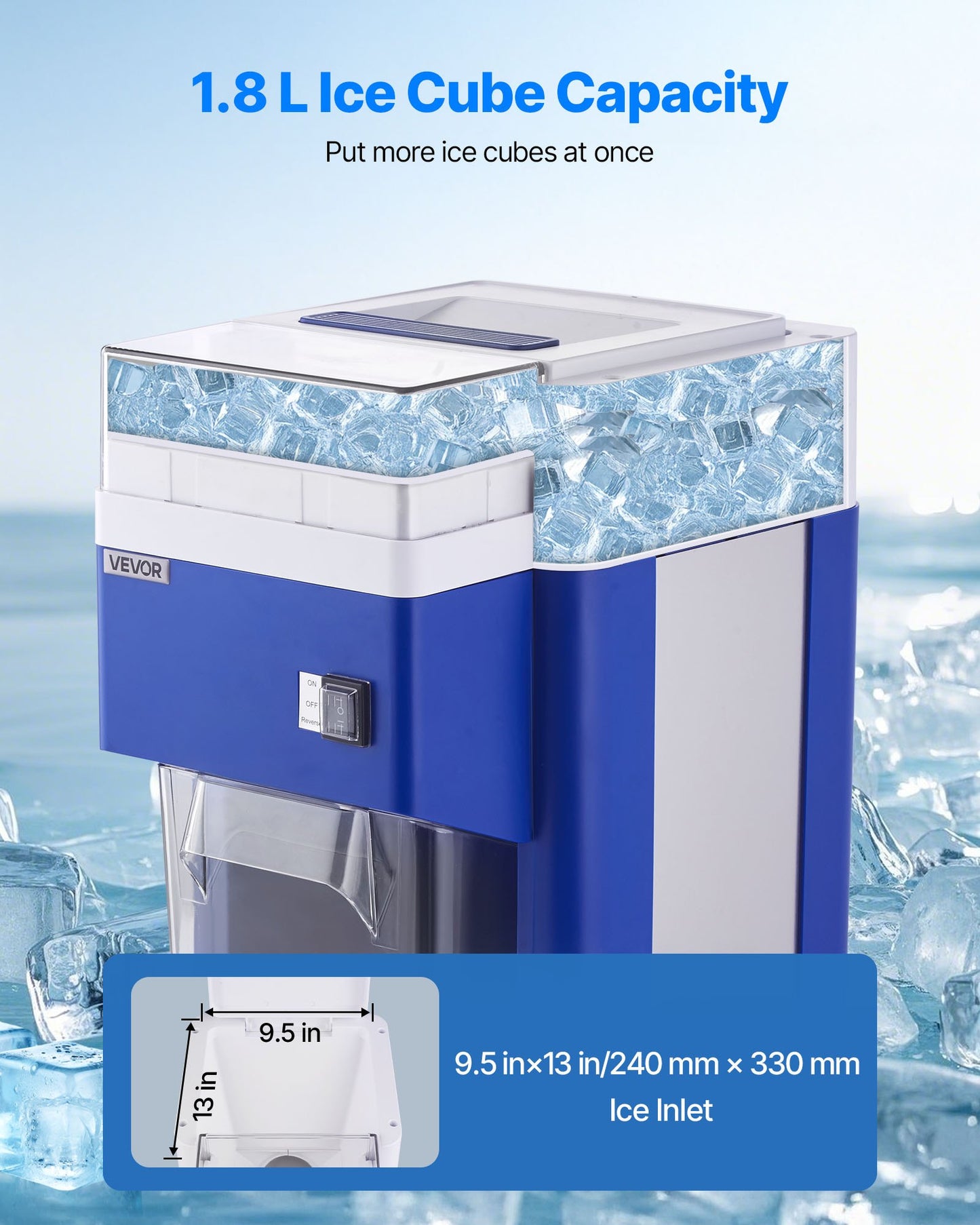 Commercial Ice Shaver Machine, 1.91QT /1.8L Large Electric Snow Cone Machine, Fine & Fluffy with 300W Motor, Stainless Steel Blades, Shaved Ice Maker for Dessert Shop Home Party Restaurant, Blue