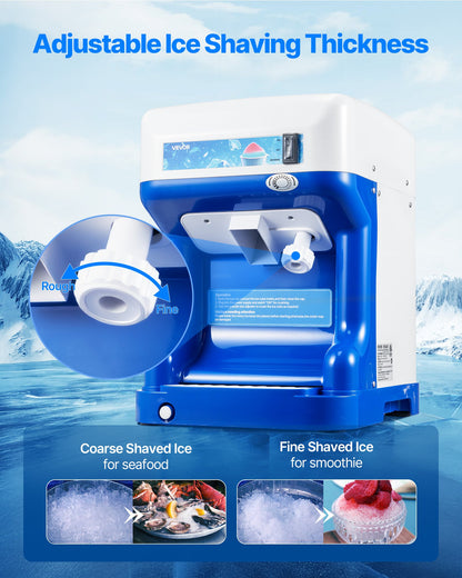Commercial Ice Shaver Crusher, 286lbs Per Hour Electric Snow Cone Maker with 2L Ice Cube Box, 250W 1500RPM Tabletop Shaved Ice Machine for Parties Events Snack Bar, Home and Commercial Use (Blue)