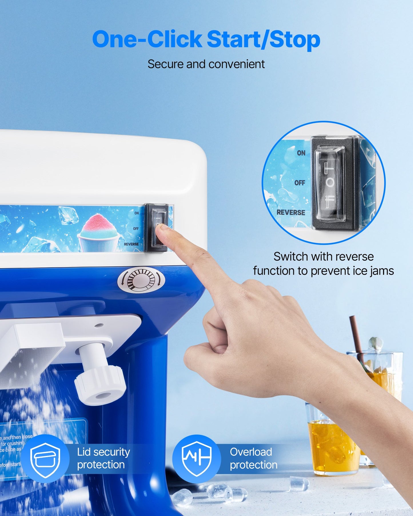 Commercial Ice Shaver Crusher, 286lbs Per Hour Electric Snow Cone Maker with 2L Ice Cube Box, 250W 1500RPM Tabletop Shaved Ice Machine for Parties Events Snack Bar, Home and Commercial Use (Blue)