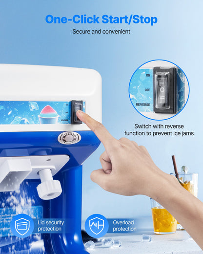 Commercial Ice Shaver Crusher, 286lbs Per Hour Electric Snow Cone Maker with 2L Ice Cube Box, 250W 1500RPM Tabletop Shaved Ice Machine for Parties Events Snack Bar, Home and Commercial Use (Blue)