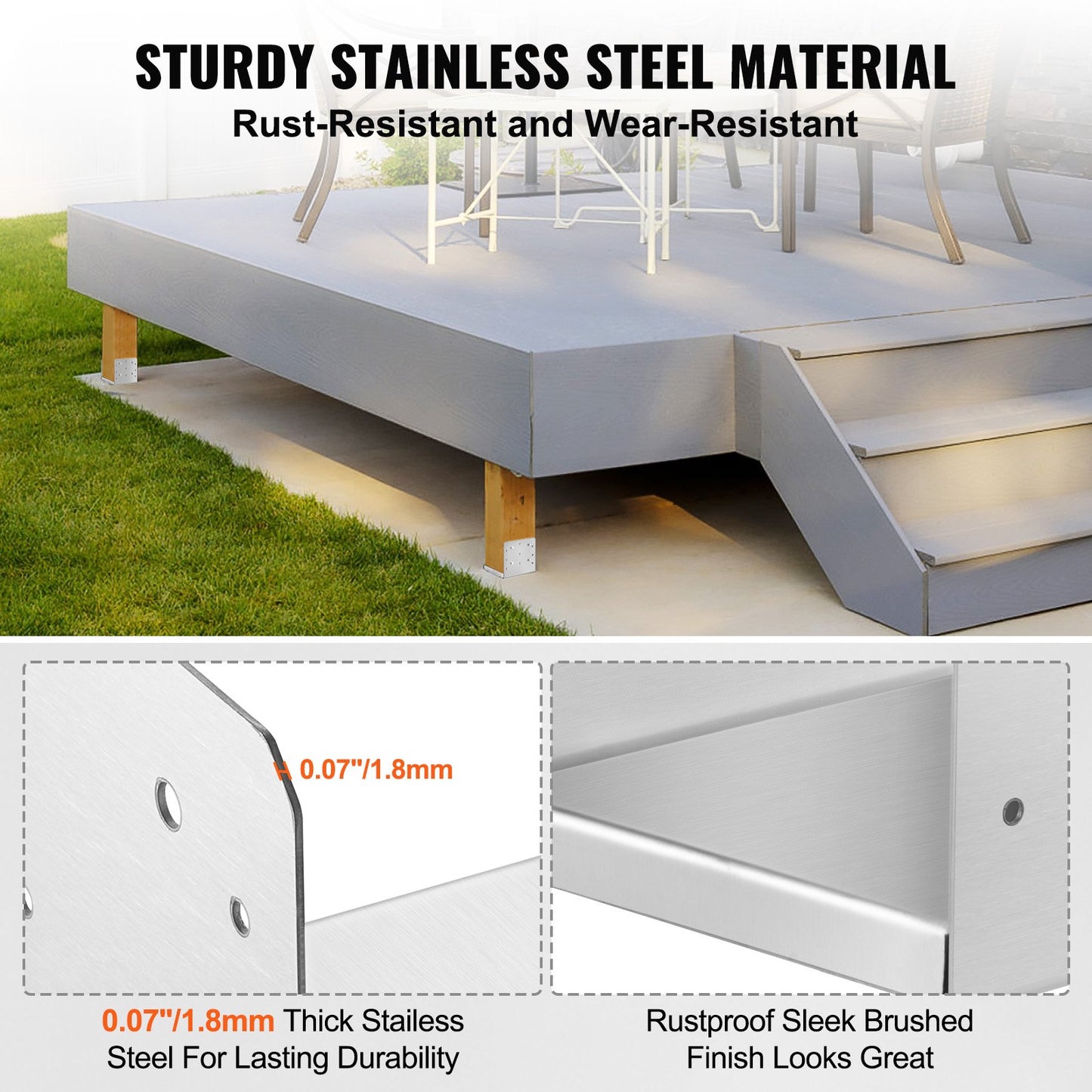 203,2x203,2mm stolpbas, 1st justerbar stolpeankarfäste i rostfritt stål (intern 198 x 185), justerbar stolpbas för paviljongdäck veranda ledstångsräcke dekorativ förankringsplatta
