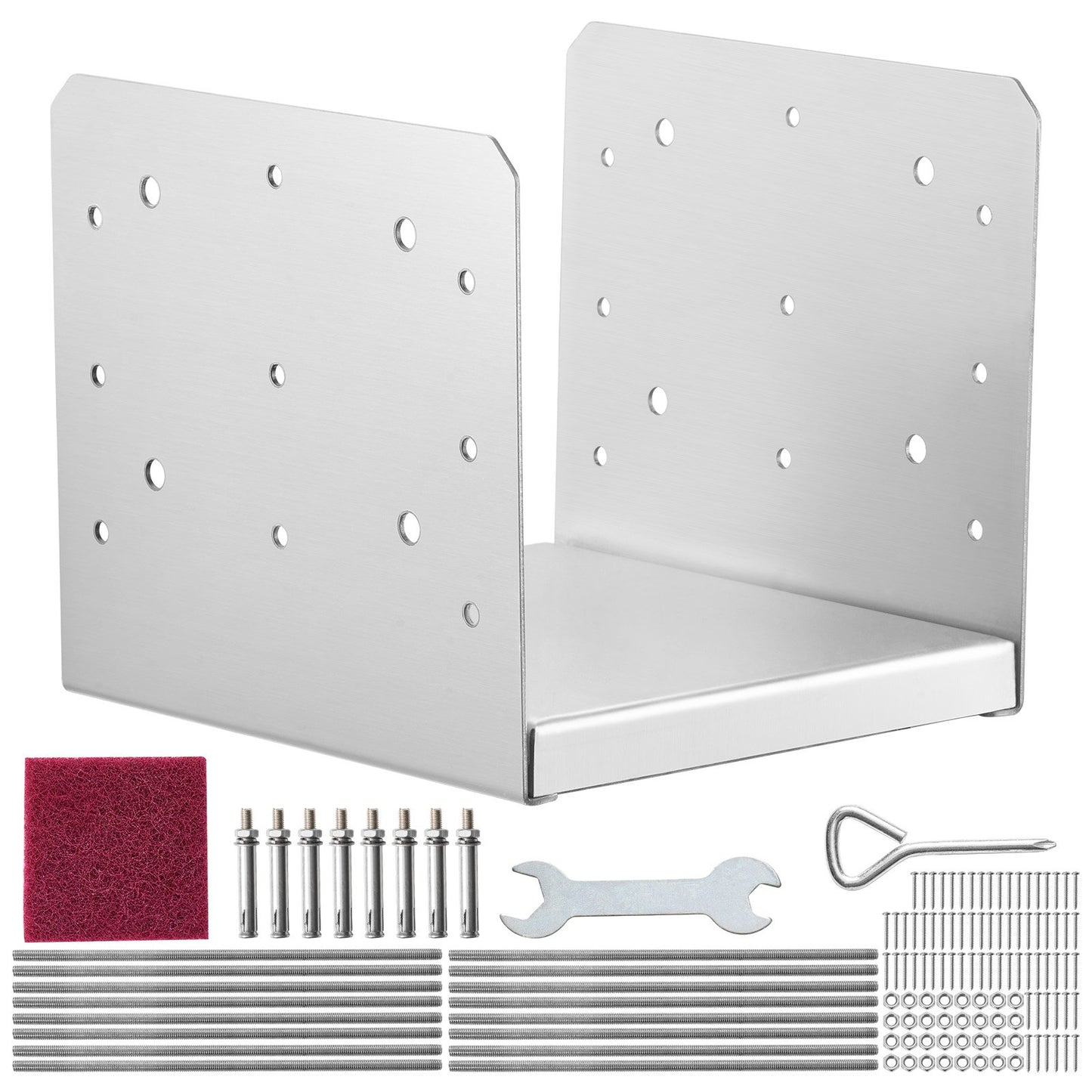 203.2x203.2mm Post Base, 4pcs Adjustable Stainless Steel Post Anchor Bracket (Internal 198 x 185), Adjustable Post Base for Pavilion Deck Porch Handrail Railing Decorative Anchor Plate