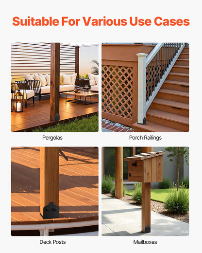 6x6 Post Base 2 Pcs, Inner Size 5.9x5.55 inch / 150x141 mm Post Brackets, Heavy Duty Carbon Steel Decking Posts, Wood Posts Brackets for Pavilion Deck Railing Support Deck Base Plate, Black