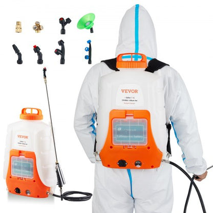 Battery Powered Backpack Sprayer, 0-90 PSI Adjustable Pressure, 4 Gallon Tank, Back Pack Sprayer with 8 Nozzles and 2 Wands, 12V 8Ah Battery, Wide Mouth Lid for Weeding, Spraying, Cleaning