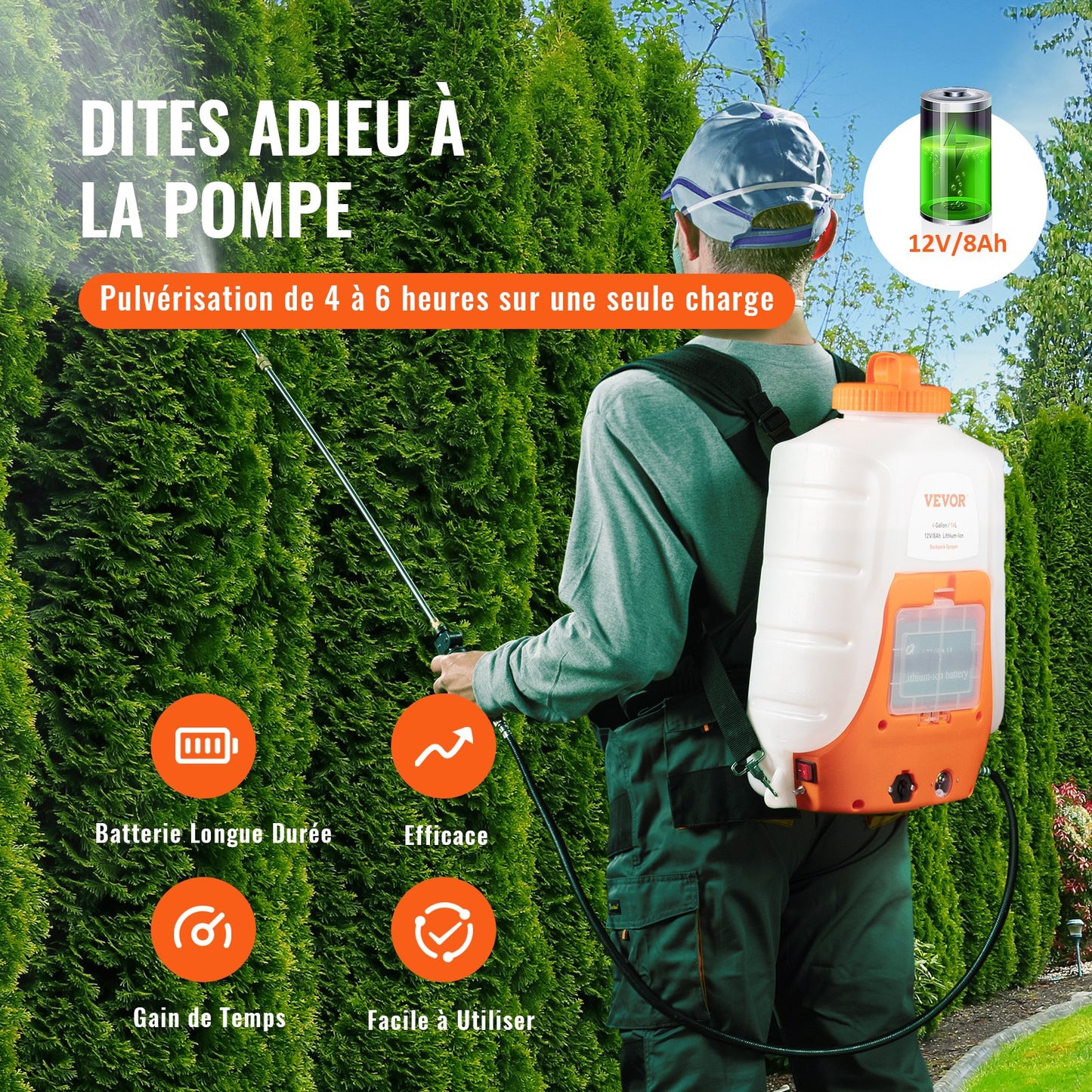 Battery Powered Backpack Sprayer, 0-90 PSI Adjustable Pressure, 4 Gallon Tank, Back Pack Sprayer with 8 Nozzles and 2 Wands, 12V 8Ah Battery, Wide Mouth Lid for Weeding, Spraying, Cleaning