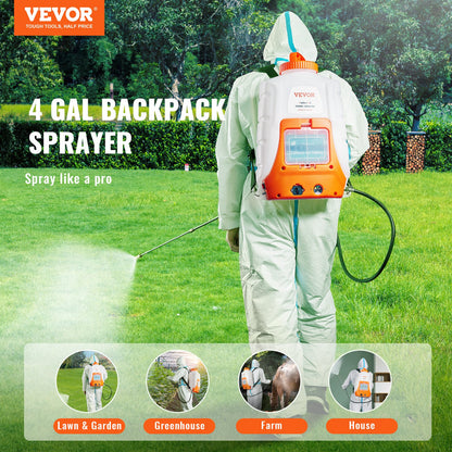 Battery Powered Backpack Sprayer 4 Gal Tank 0-90 PSI Adjustable Pressure