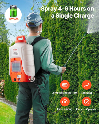 Battery Powered Backpack Sprayer, 4 Gallons Electric Lawn Sprayer with 8 Nozzles & 2 Telescopic Wands, 90PSI Adjustable Pressure, 4-6 Hour Runtime, Yard Sprayers for Lawn and Garden