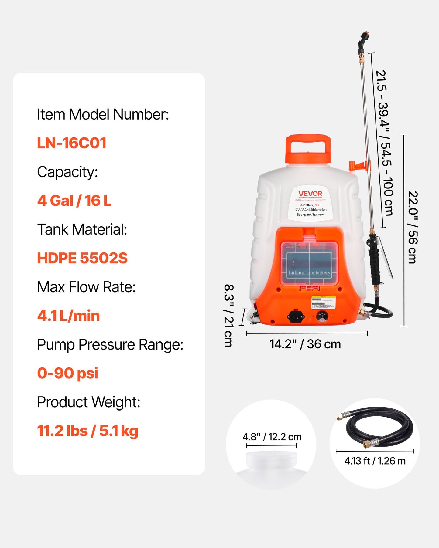 Battery Powered Backpack Sprayer, 4 Gallons Electric Lawn Sprayer with 8 Nozzles & 2 Telescopic Wands, 90PSI Adjustable Pressure, 4-6 Hour Runtime, Yard Sprayers for Lawn and Garden
