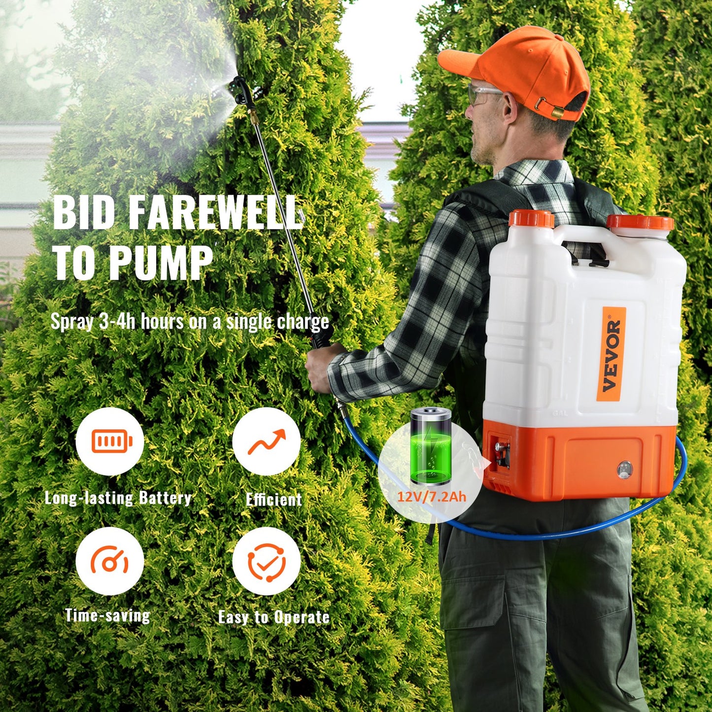 Battery Powered Backpack Sprayer with Cart, 0-94 PSI Adjustable Pressure, 4 Gallon Tank on Wheels, with 8 Nozzles and 2 Wands, 12V 7.2Ah Battery, Wide Mouth Lid for Weeding, Spraying, Cleaning