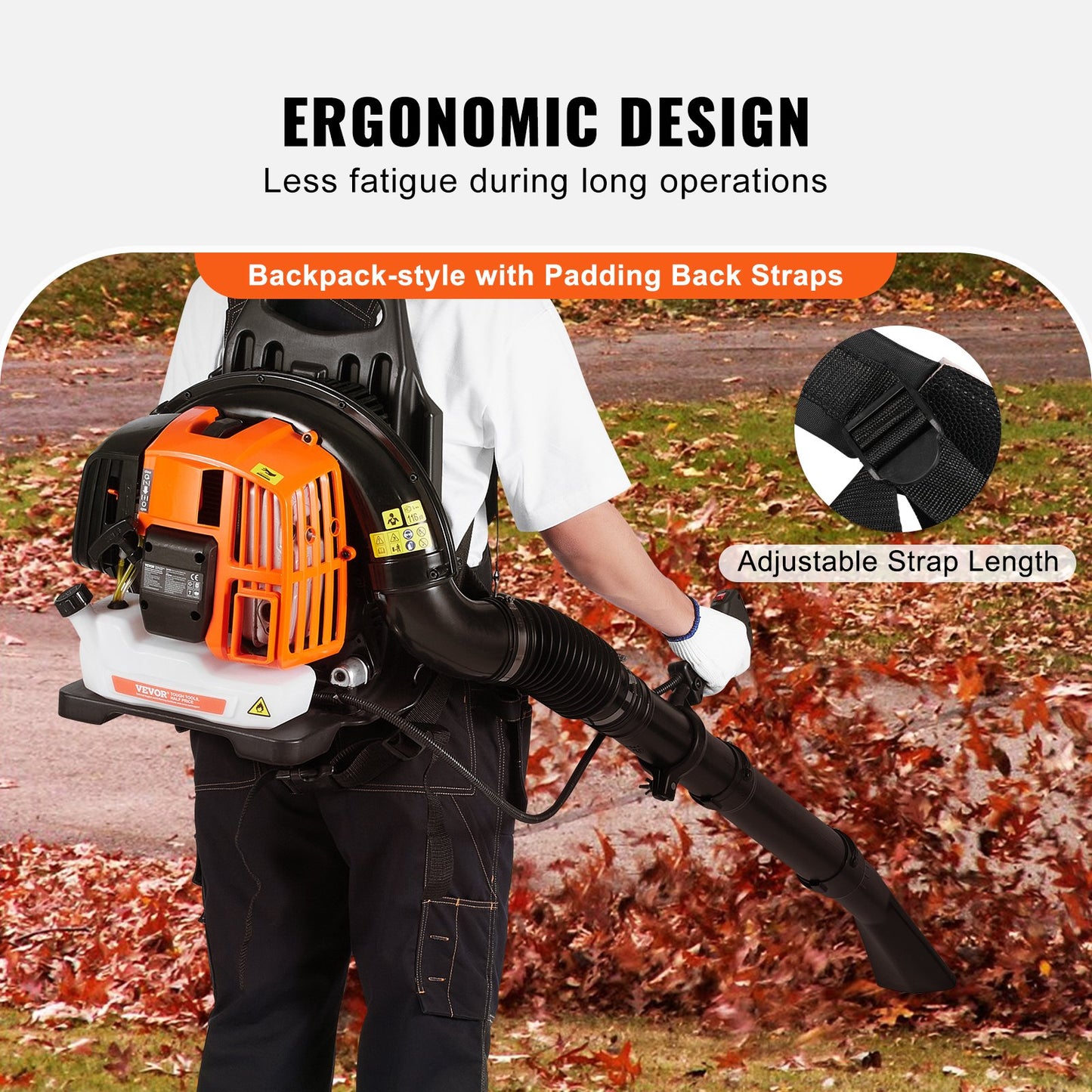Backpack Leaf Blower, 52CC 2-Cycle Leaf Blower with 1.37L Fuel Tank, 480CFM Air Volume 175MPH Speed, Ideal for Lawn Care, Leaf Cleaning, and Snow Removal