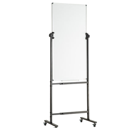 Magnetisches Whiteboard mit Rollen, doppelseitiges mobiles Whiteboard 24 x 48 Zoll, höhenverstellbares Whiteboard mit Rädern, 1 magnetischer Radiergummi und 3 Whiteboard-Markern und abnehmbarer Ablage für Büro und Schule