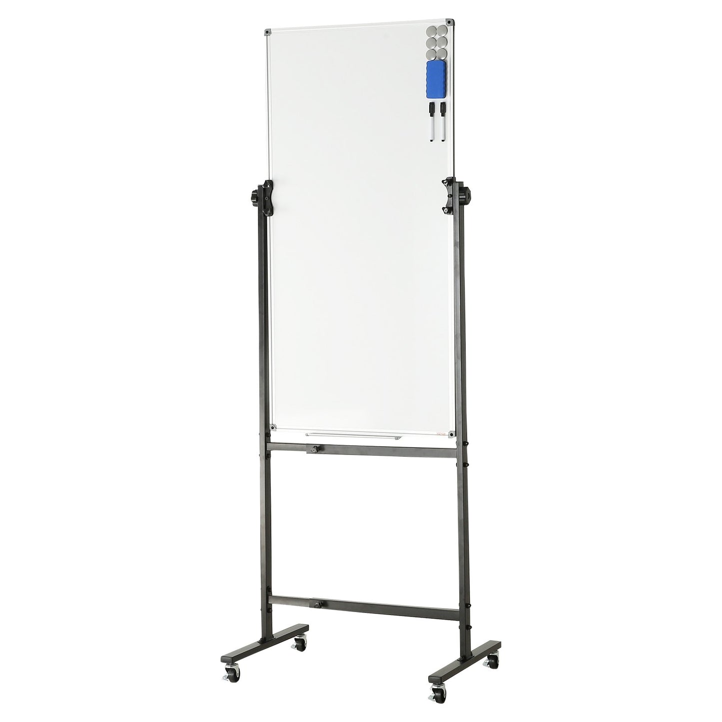 Magnetisches Whiteboard mit Rollen, doppelseitiges mobiles Whiteboard 24 x 48 Zoll, höhenverstellbares Whiteboard mit Rädern, 1 magnetischer Radiergummi und 3 Whiteboard-Markern und abnehmbarer Ablage für Büro und Schule
