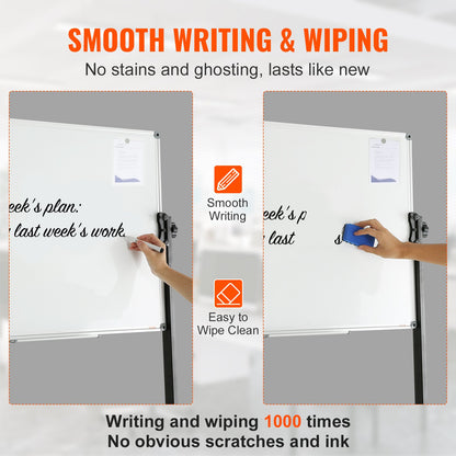 Rolling Magnetic Whiteboard, Double-sided Mobile Whiteboard 36x24 Inches, Adjustable Height Dry Erase Board with Wheels, 1 Magnetic Erase & 3 Dry Erase Markers & Movable Tray Office, School