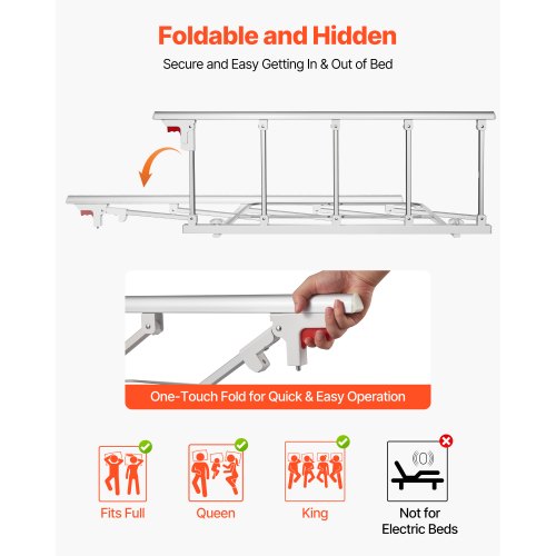 Hopfällbar sänggrind för äldre, 122 cm sängkant med fästrem, justerbar höjd, sängkant i metall med hög hållfasthet, handskydd för äldre personer, passar king size-säng, queen size-säng, full size-säng och twin-säng |  EU