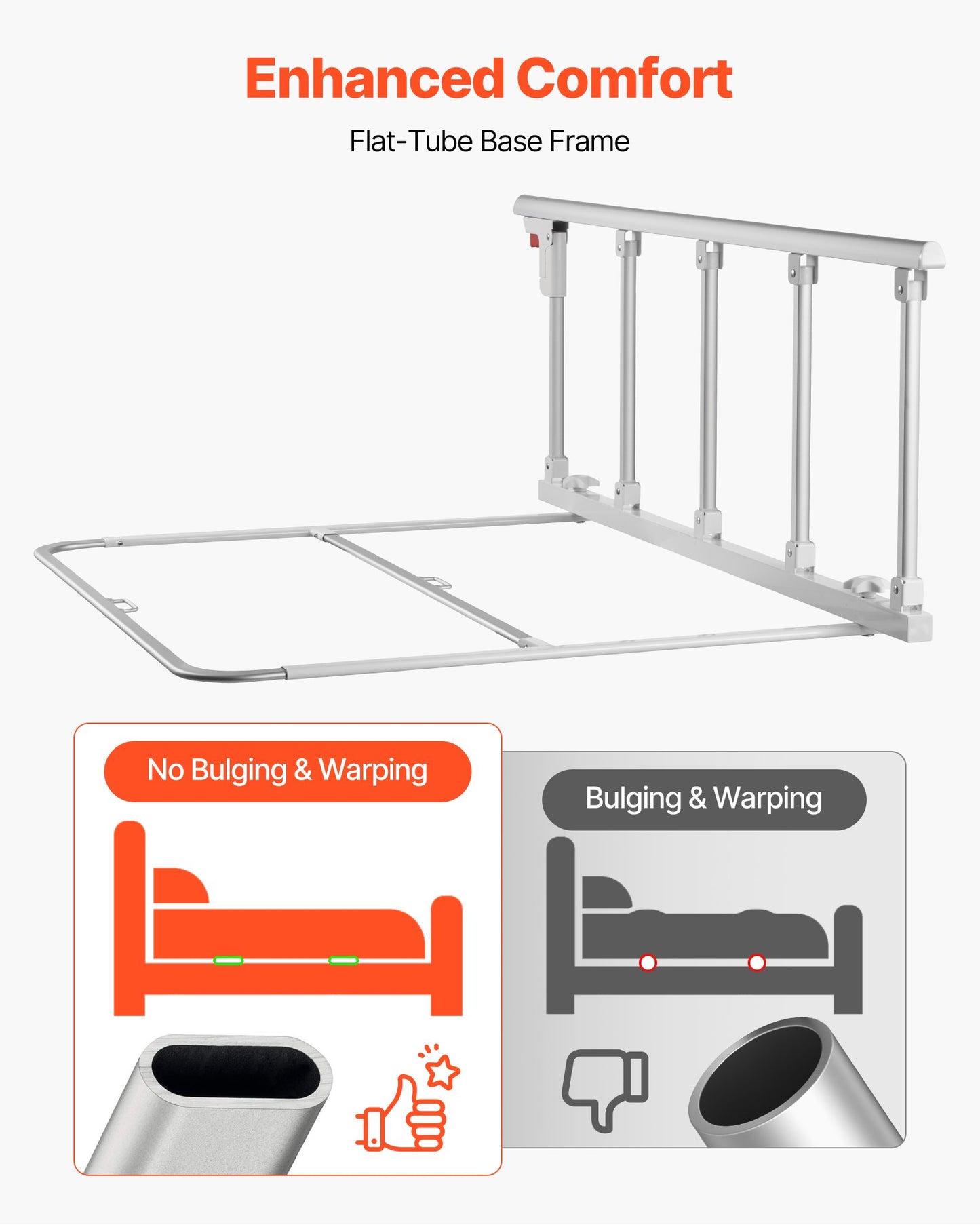 Foldable Bed Rail for Elderly, 48 in Bedside Assist Rail with Fixing Strap, Adjustable Height Pipe Bedside Cane, High-Strength Metal Senior Bed Bar, Hand Guard Grab Fits King, Queen, Full, Twin