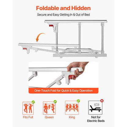 Hopfällbar sänggrind för äldre, 70 cm sängkant med fästrem, justerbar höjd, sängkant i metall med hög hållfasthet, handskydd för äldre personer, passar king size-säng, queen size-säng, full size-säng och twin-säng |  EU