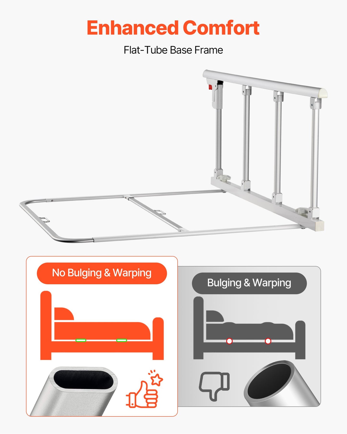Foldable Bed Rail for Elderly, 38 in Bedside Assist Rail with Fixing Strap, Adjustable Height Pipe Bedside Cane, High-Strength Metal Senior Bed Bar, Hand Guard Grab Fits King, Queen, Full, Twin