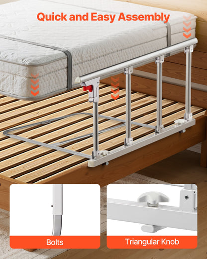 Foldable Bed Rail for Elderly, 38 in Bedside Assist Rail with Fixing Strap, Adjustable Height Pipe Bedside Cane, High-Strength Metal Senior Bed Bar, Hand Guard Grab Fits King, Queen, Full, Twin