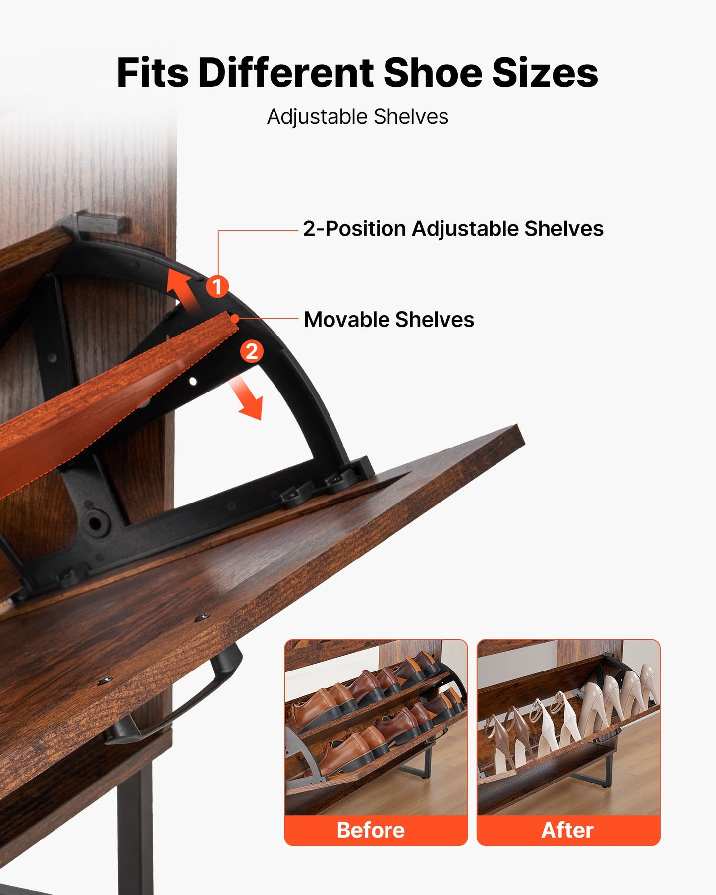 Shoe Cabinet with 2 Flip Drawers, Farmhouse Shoes Storage Cabinet with Metal Legs and Anti-Tipping Device, Freestanding Shoe Organizer Ideal for Entryway, Hallway, Bedroom, Living Room, Brown