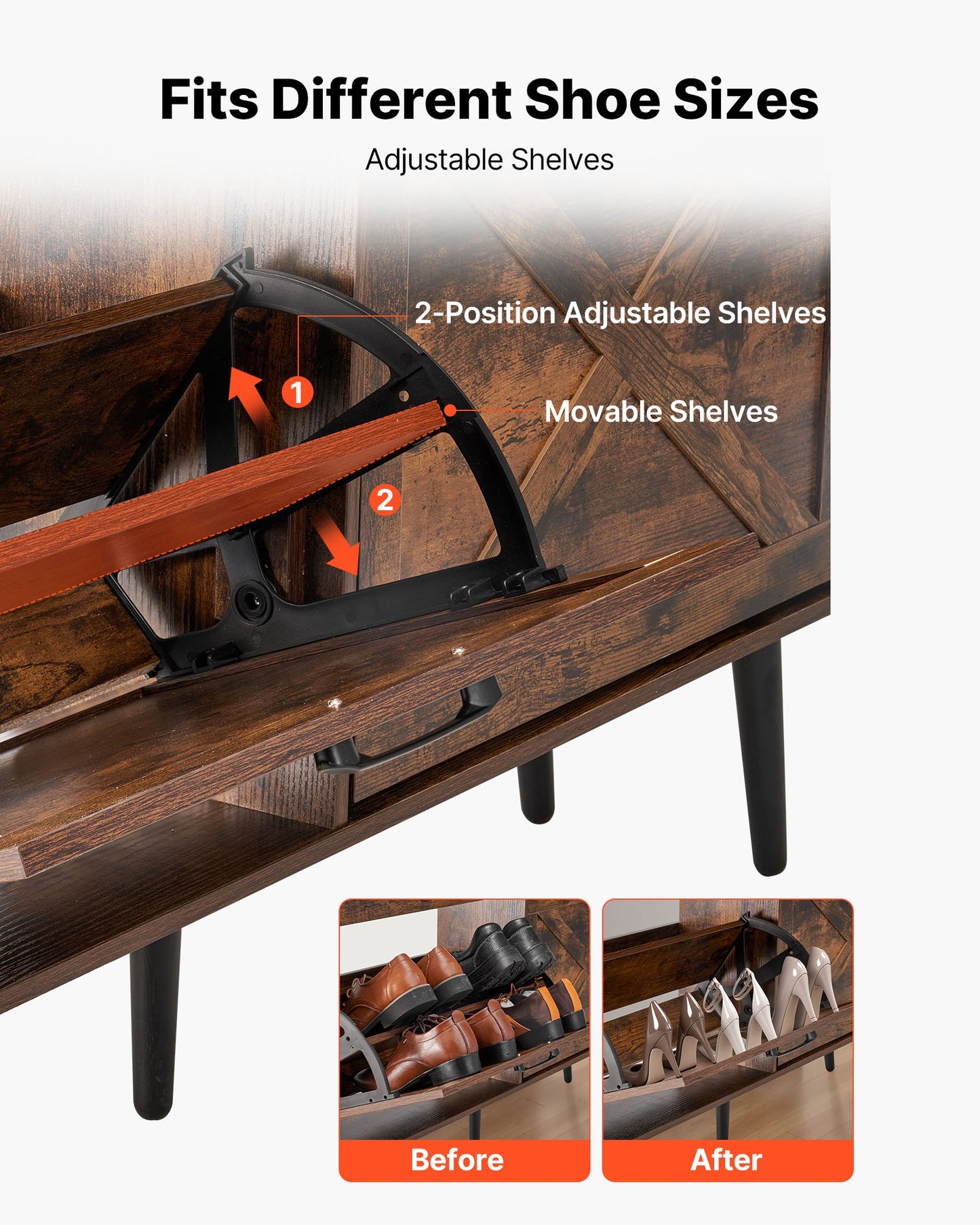 Shoe Cabinet with 4 Flip Drawers, Farmhouse Shoes Storage Cabinet with Wood Legs and Anti-Tipping Device, Freestanding Shoe Organizer Ideal for Entryway, Hallway, Bedroom, Living Room, Brown