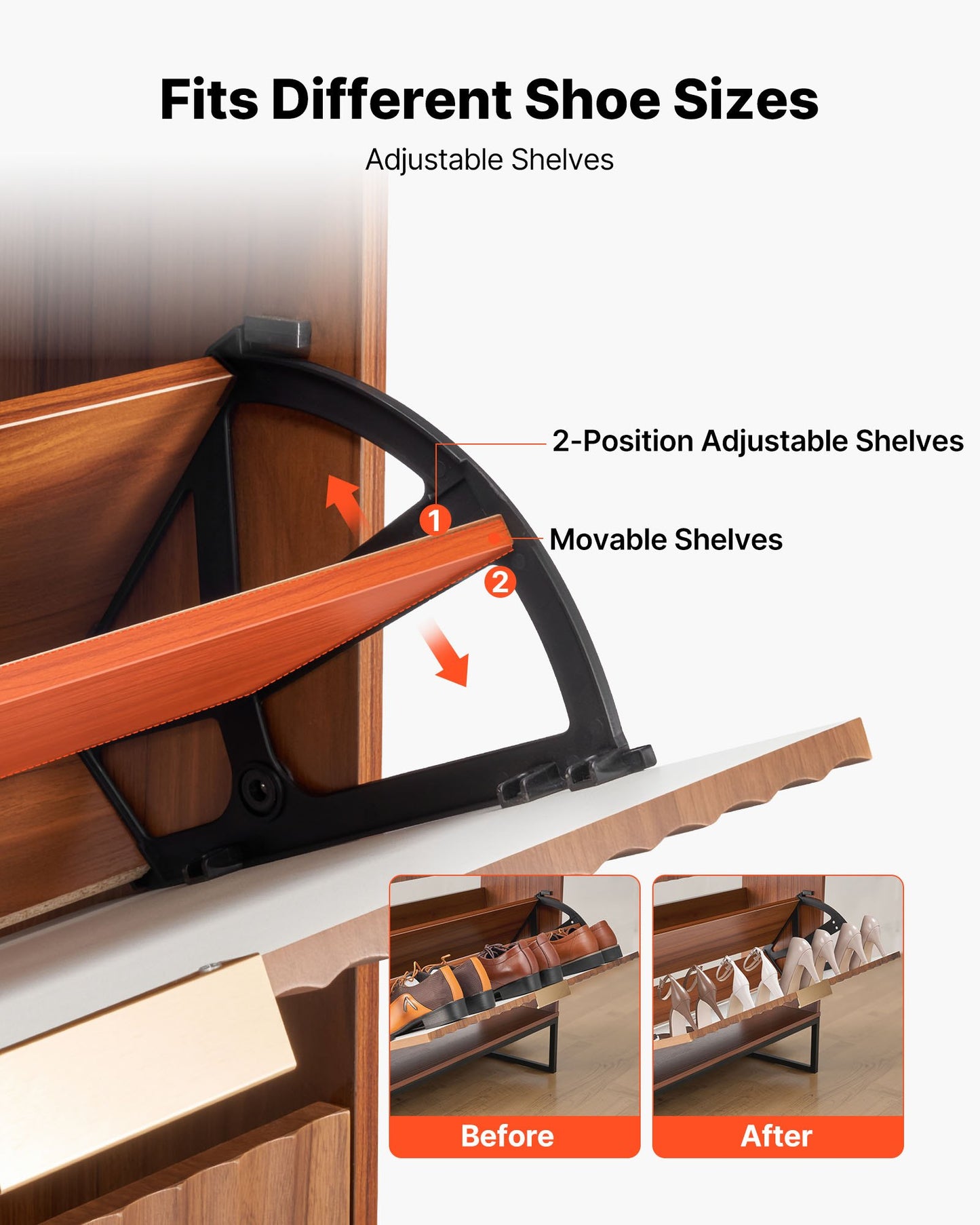 Shoe Cabinet with 2 Flip Drawers, Mid-Century Shoes Storage Cabinet with Anti-Tipping Device, Freestanding Fluted Shoe Organizer, Ideal for Entrance, Hallway, Bedroom, Living Room, Walnut