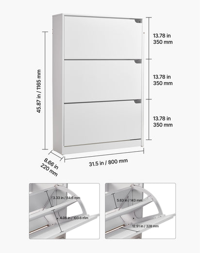 Shoe Cabinet with 3 Flip Drawers, Modern Shoes Storage Cabinet with Anti-Tipping Device, Freestanding Shoe Rack Organizer, Ideal for Entryway, Hallway, Bedroom, Living Room, Closet, White