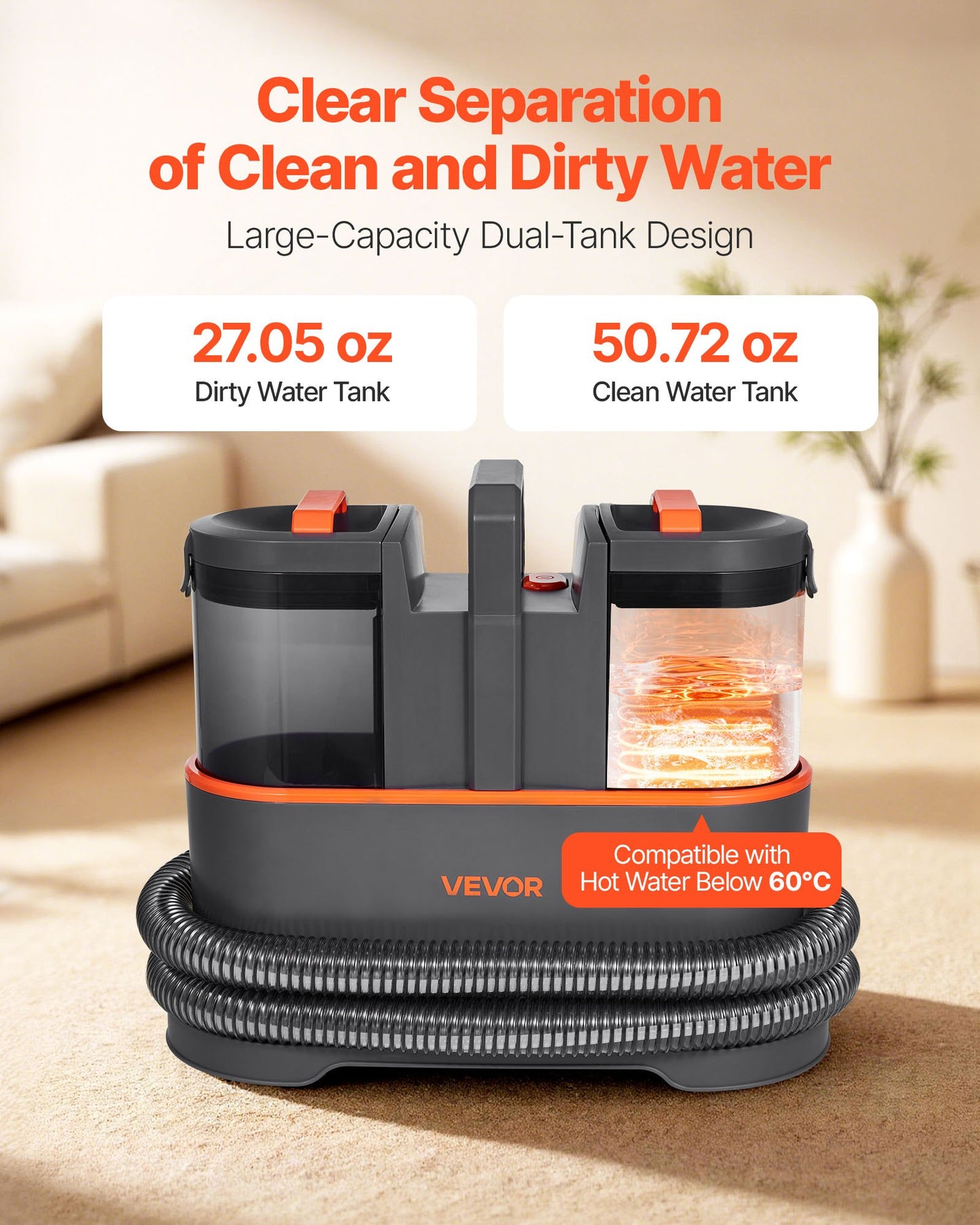 Carpet Cleaner Machine, 50.72 oz Clean Water Tank & 27.05 oz Dirty Water Tank, Portable Upholstery Shampooer, 11.5Kpa Handheld Furniture Extractor, Spot and Stain Deep Cleaner for Rug Couch Car